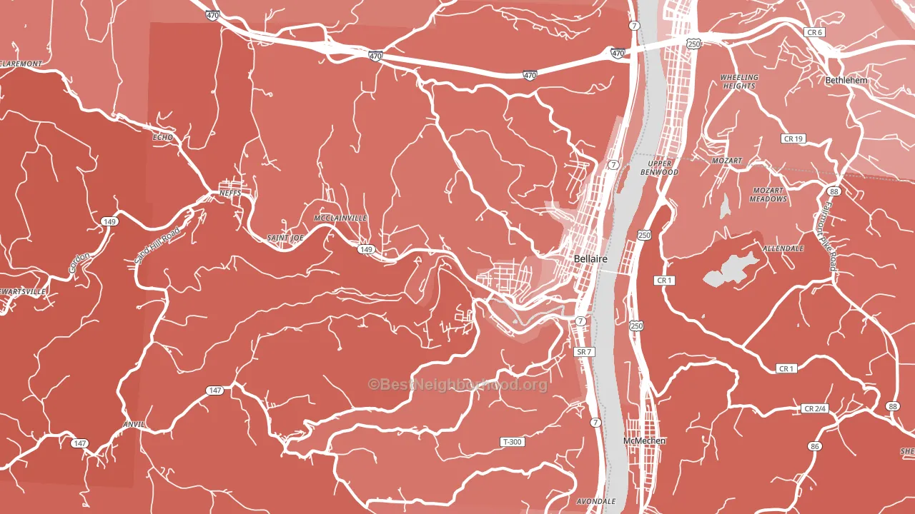 Bellaire, OH block-group political-lean map