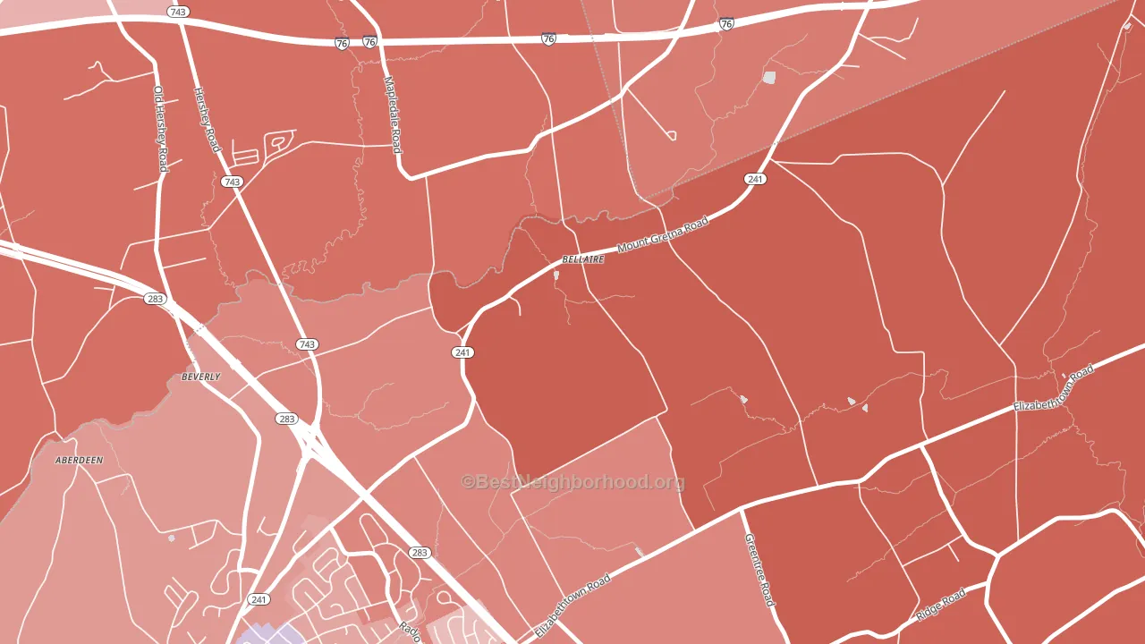 Bellaire, PA block-group political-lean map
