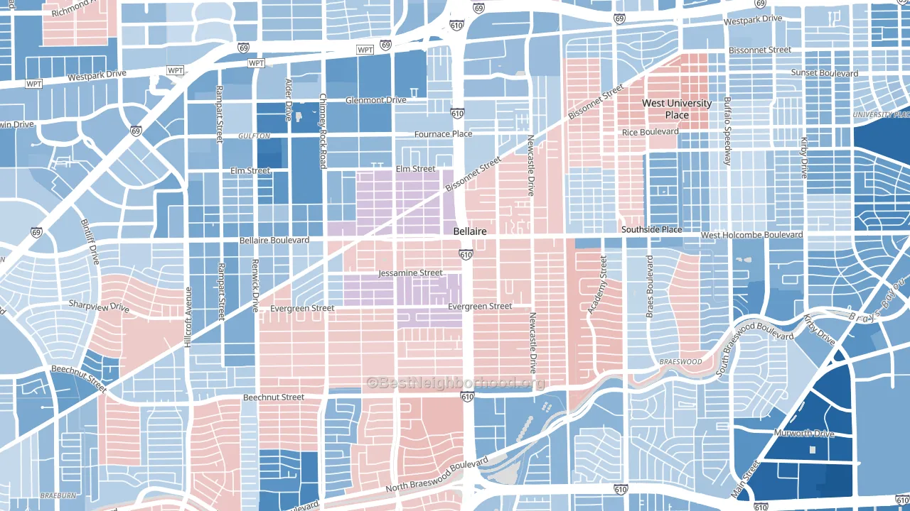 Bellaire, TX block-group political-lean map