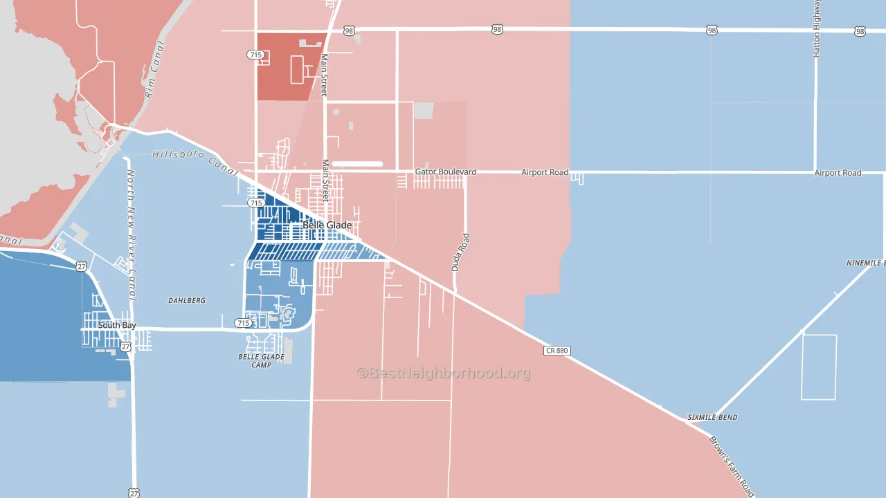 Belle Glade Camp, FL block-group political-lean map