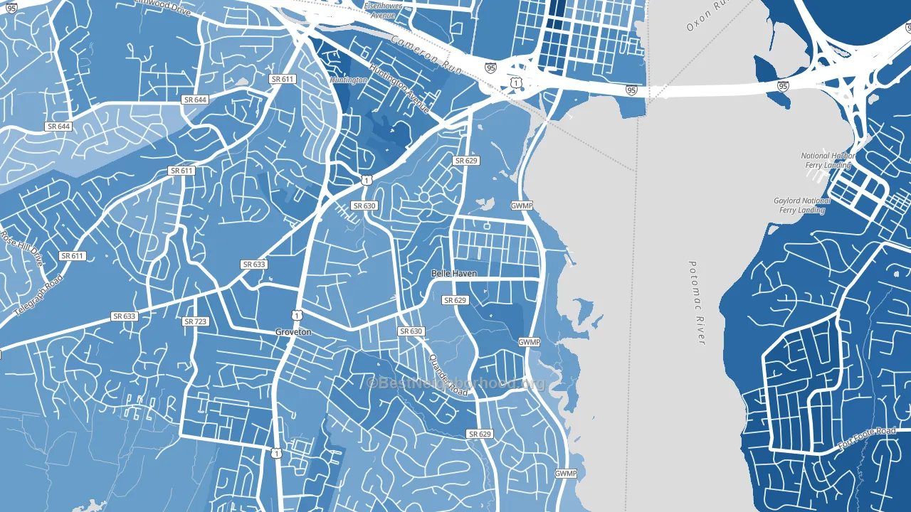 Belle Haven, Belle View, VA block-group political-lean map