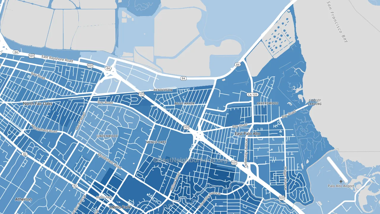 Belle Haven, Menlo Park, CA block-group political-lean map