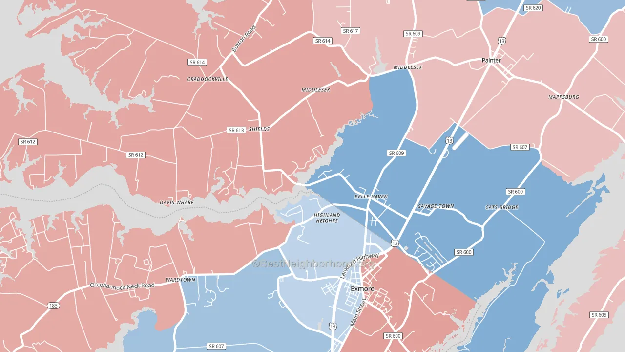 Belle Haven, VA block-group political-lean map