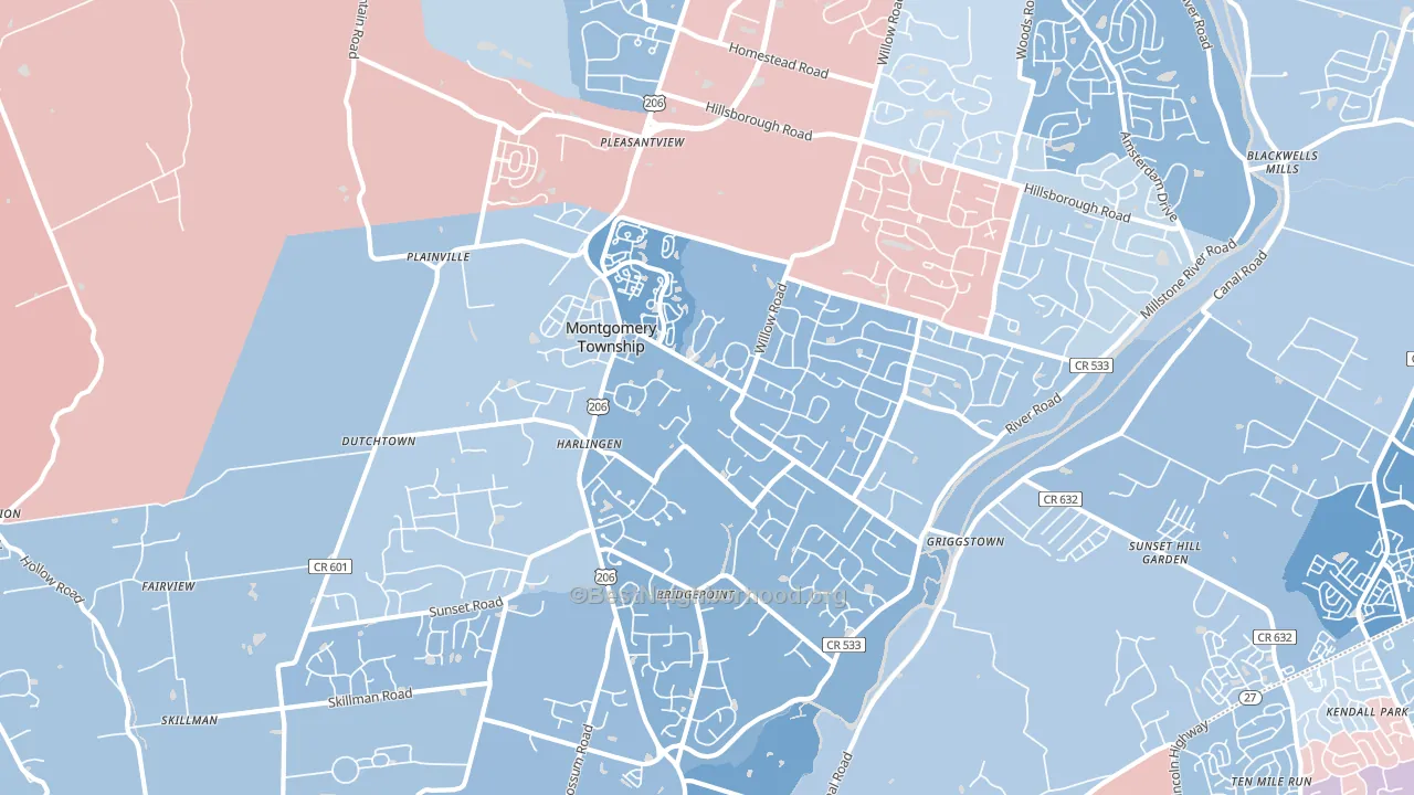 Belle Mead, NJ block-group political-lean map