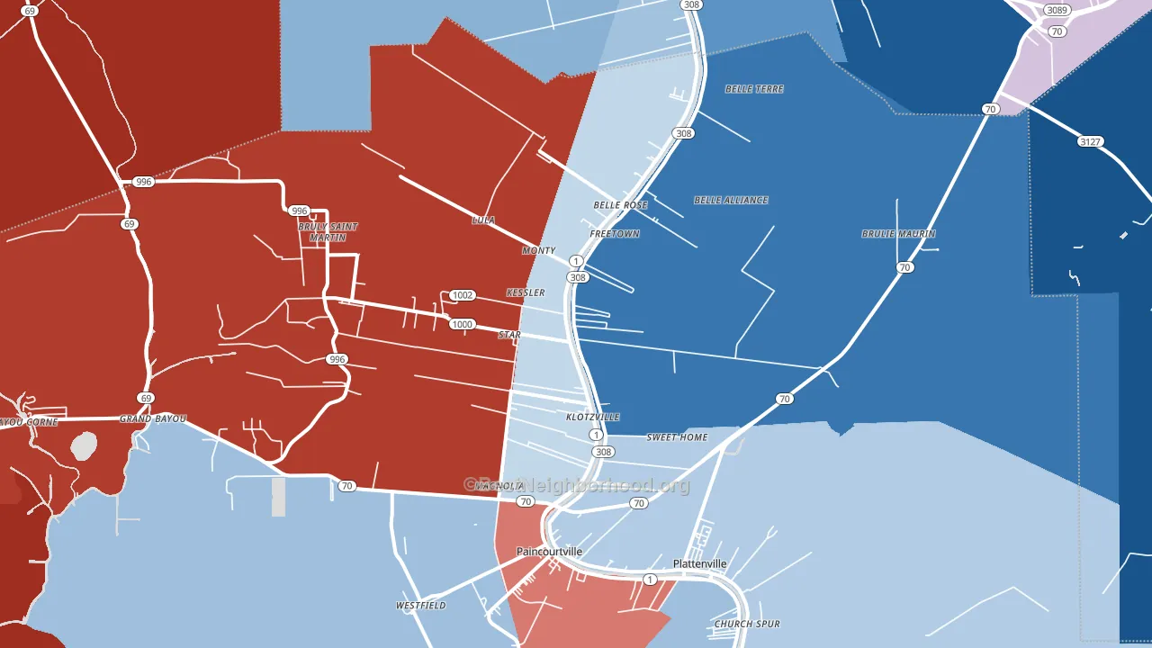 Belle Rose, LA block-group political-lean map