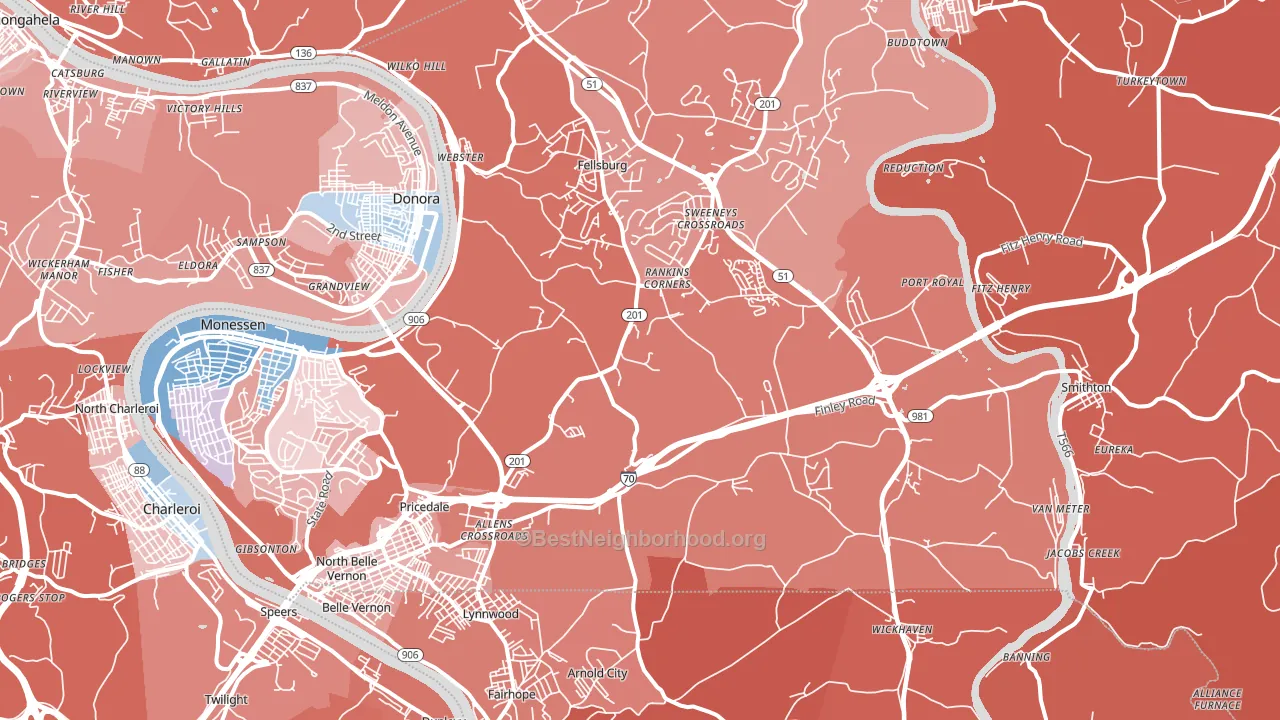 Belle Vernon, PA block-group political-lean map