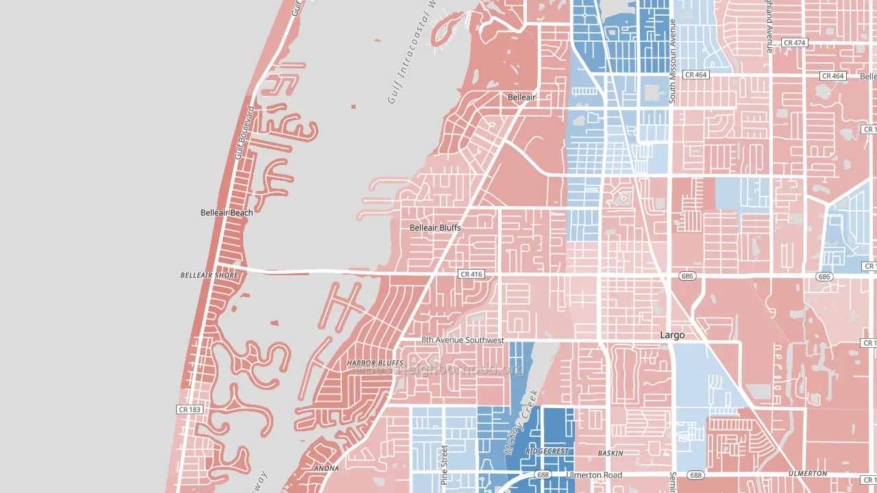 Belleair Bluffs, FL block-group political-lean map