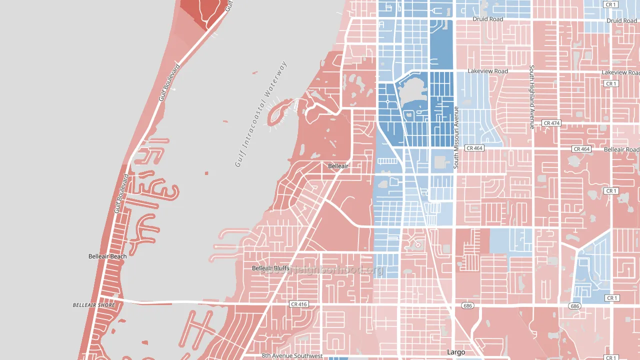Belleair, FL block-group political-lean map