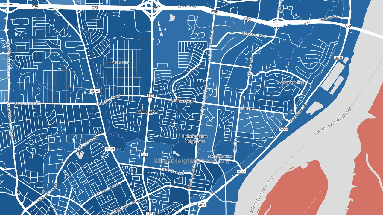 Bellefontaine Neighbors, MO block-group political-lean map
