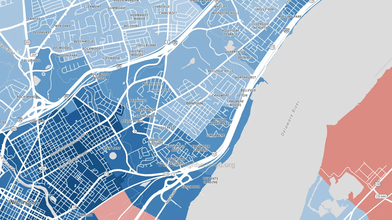 Bellefonte, DE block-group political-lean map