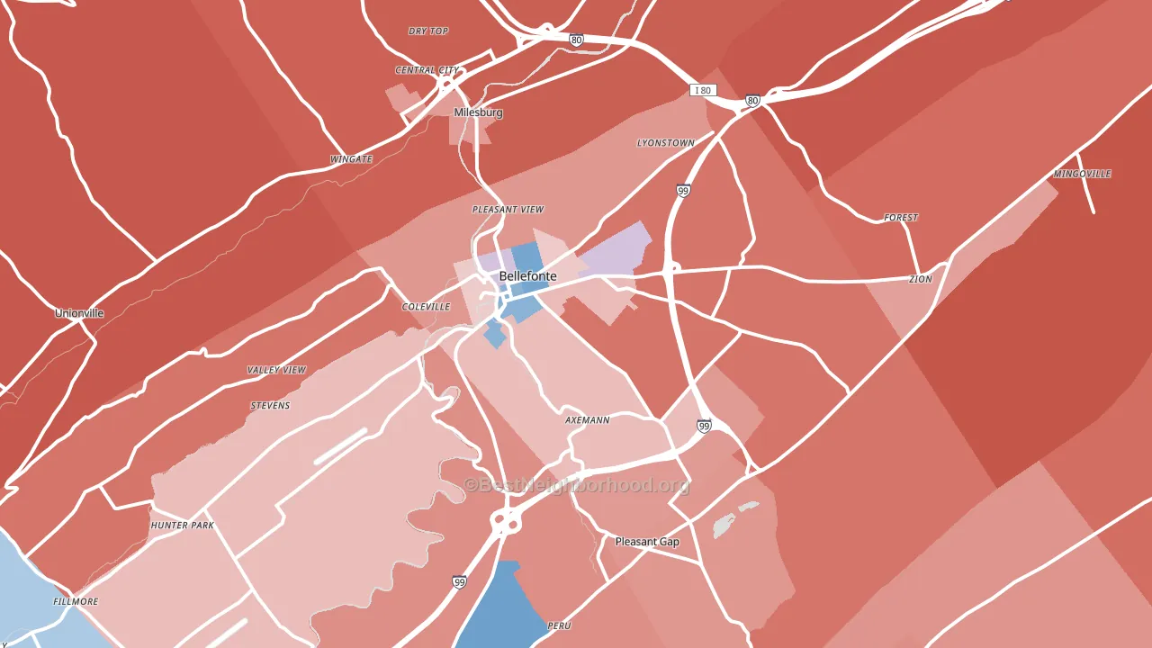 Bellefonte, PA block-group political-lean map