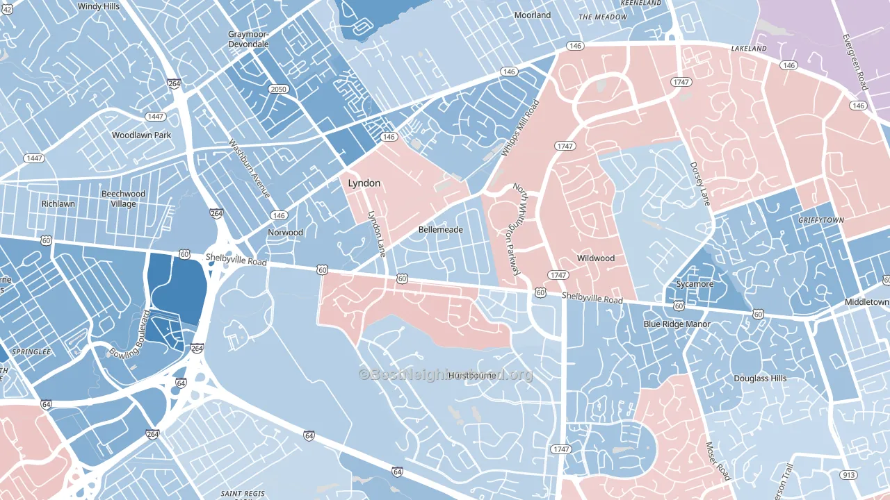 Bellemeade, KY block-group political-lean map