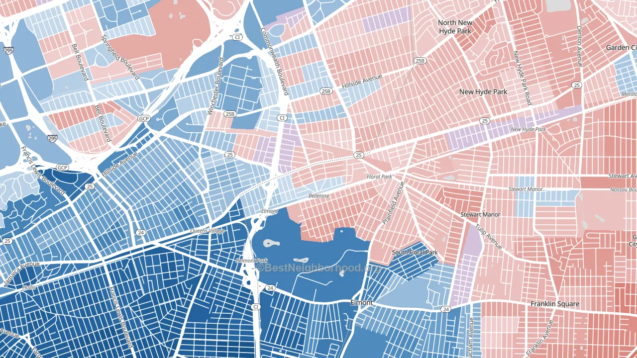 Bellerose, NY block-group political-lean map