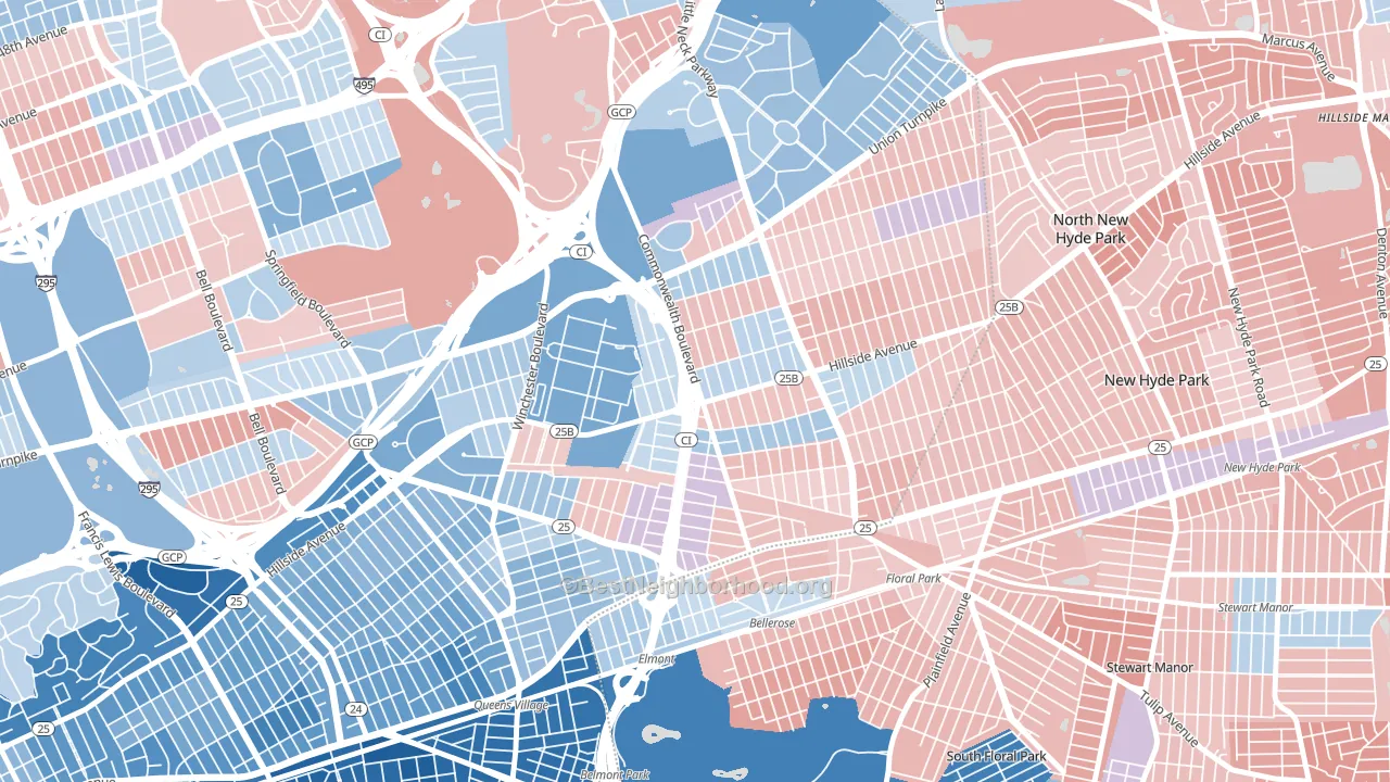 Bellerose, Queens, NY block-group political-lean map