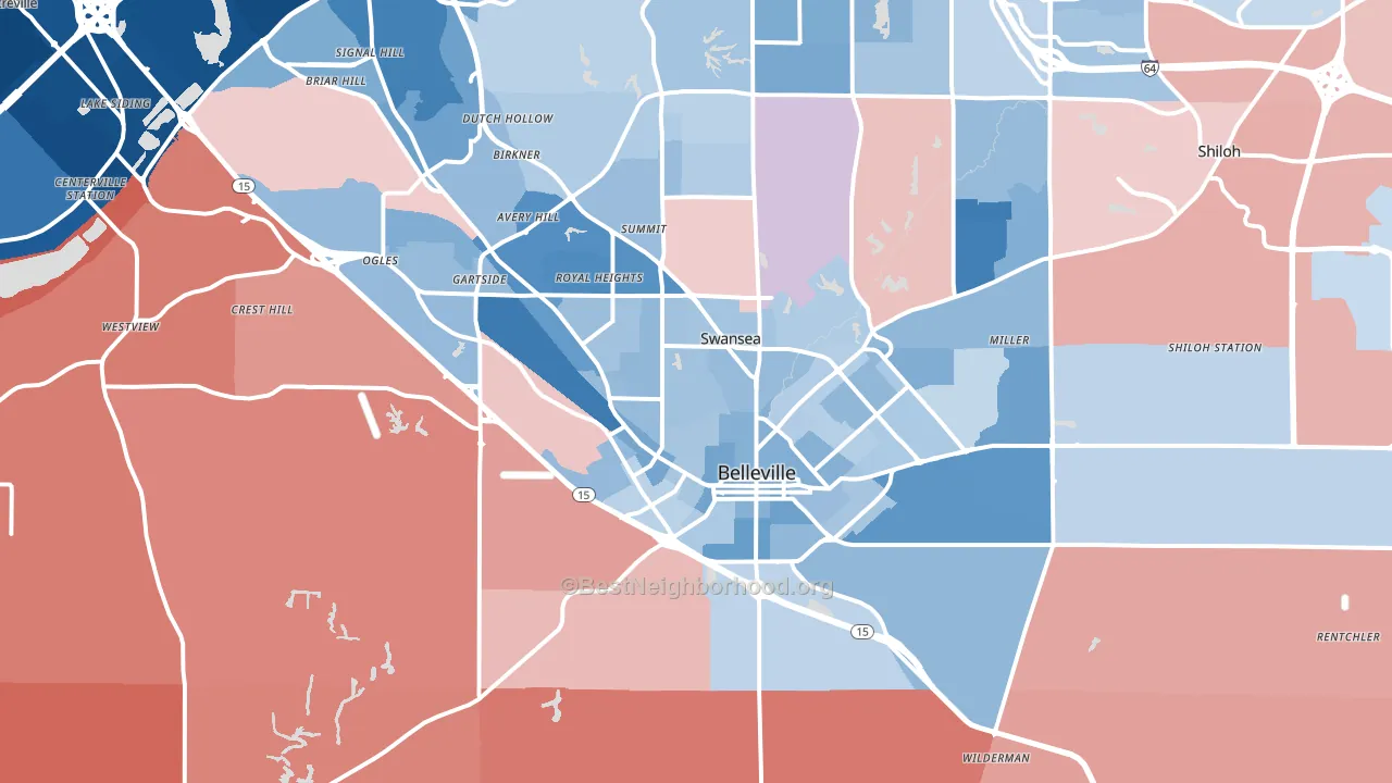 Belleville, IL block-group political-lean map