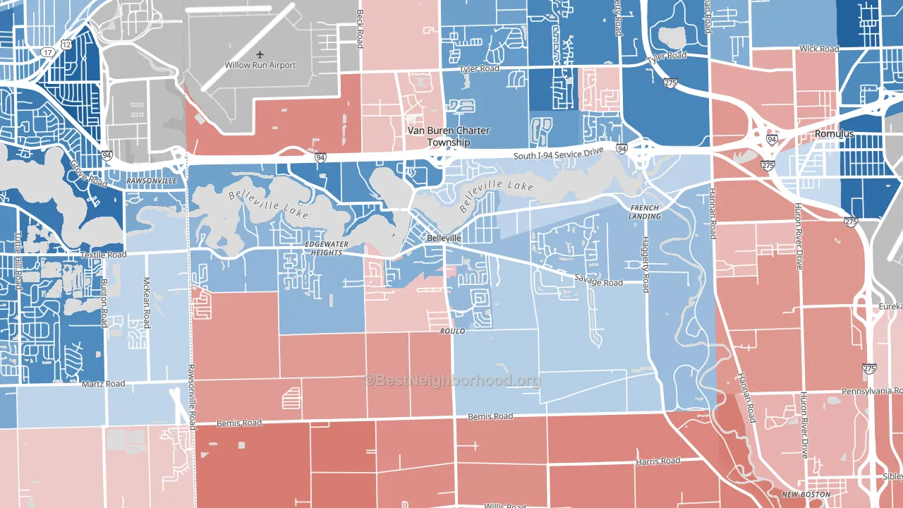Belleville, MI block-group political-lean map