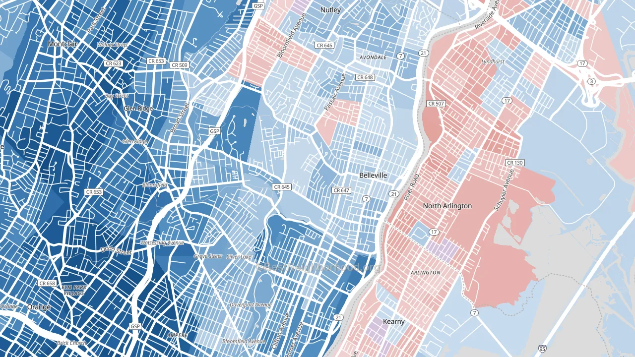 Belleville, NJ block-group political-lean map