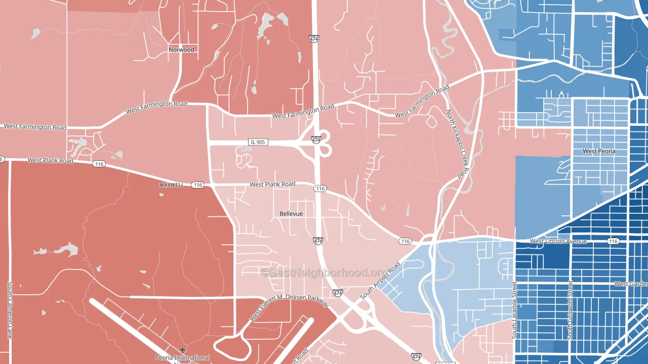 Bellevue, IL block-group political-lean map