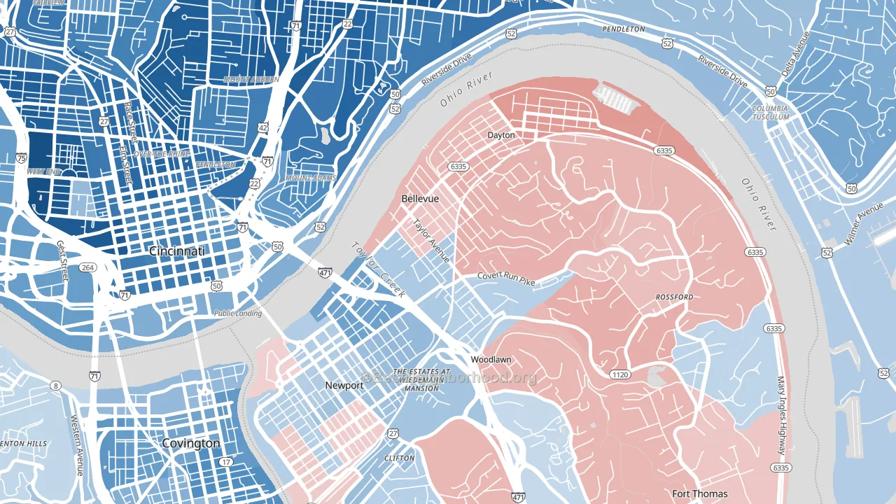 Bellevue, KY block-group political-lean map