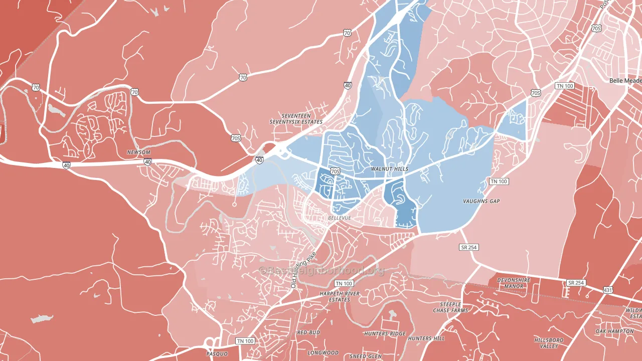 Bellevue, Nashville, TN block-group political-lean map