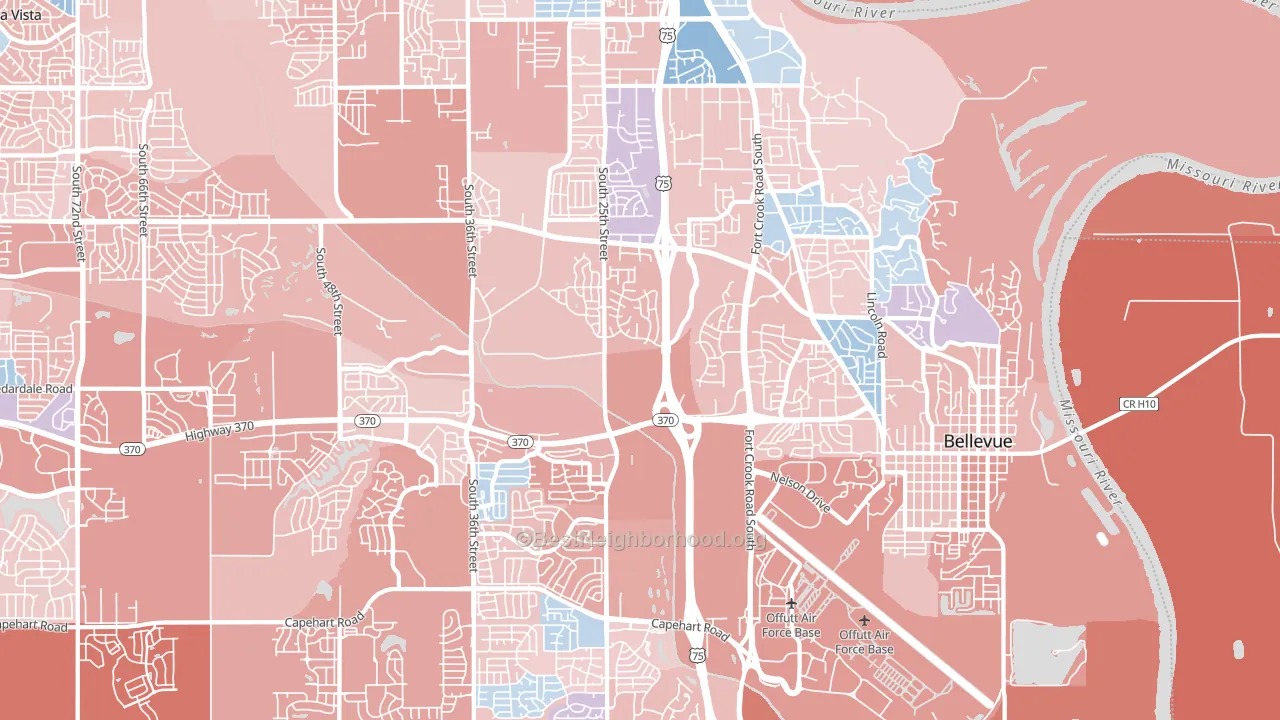 Bellevue, NE block-group political-lean map