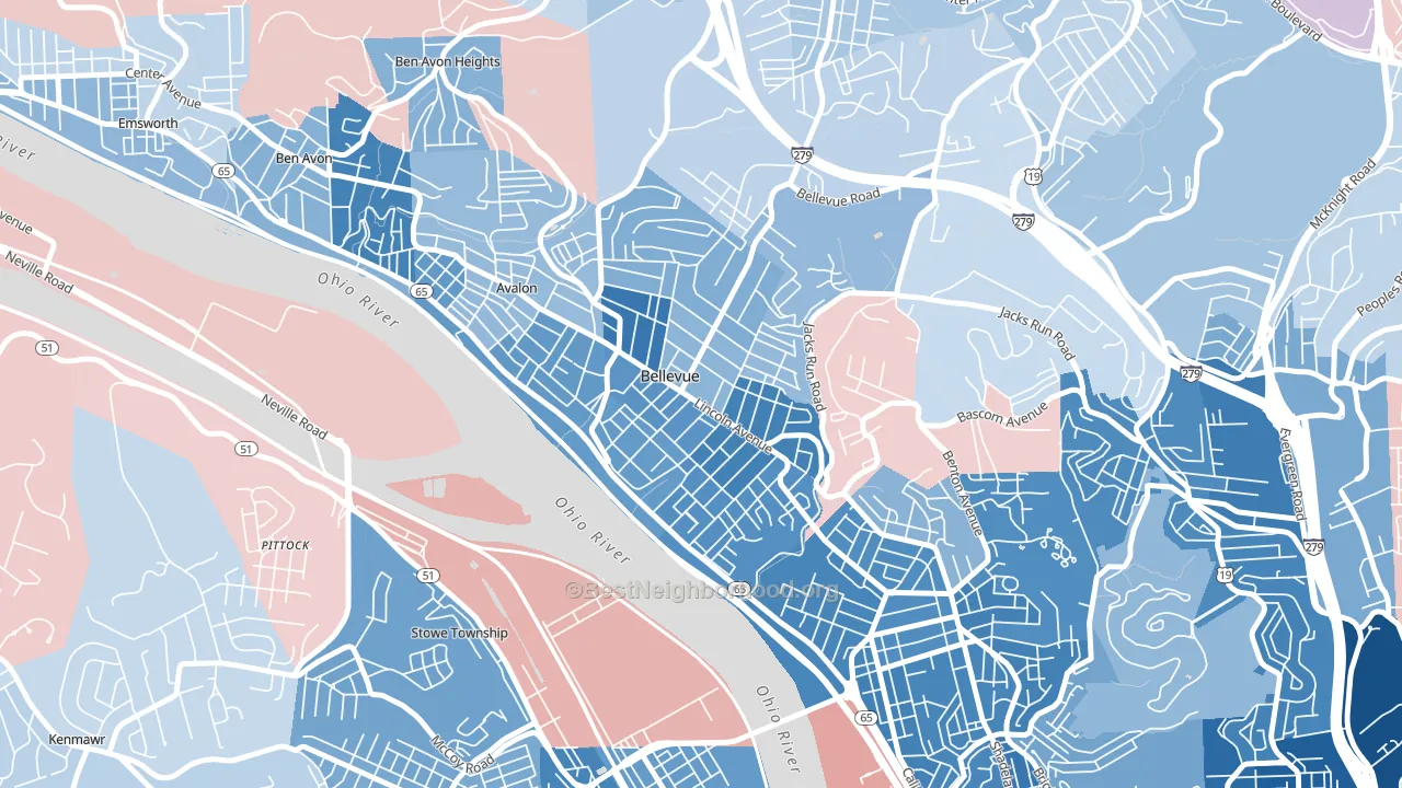 Bellevue, PA block-group political-lean map