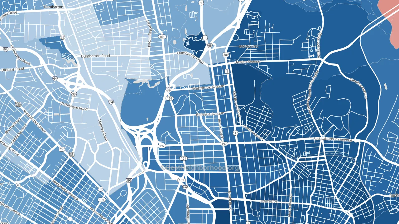 Bellevue, Richmond, VA block-group political-lean map