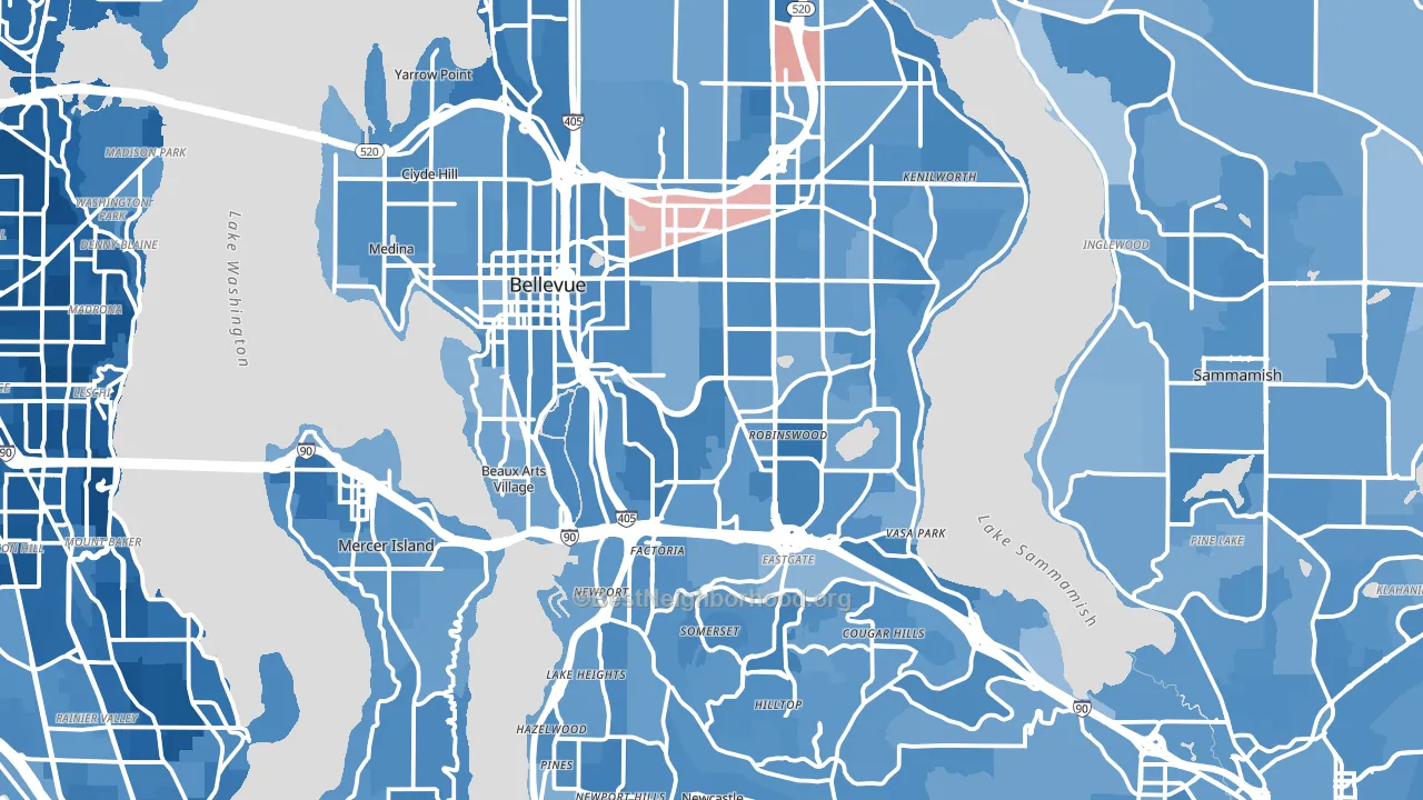 Bellevue, WA block-group political-lean map