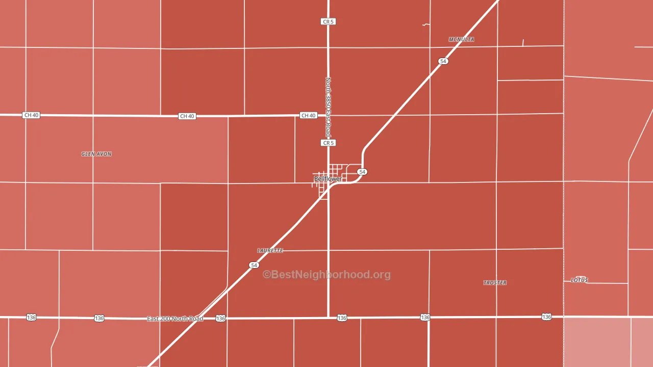 Bellflower, IL block-group political-lean map