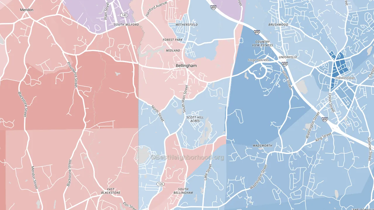 Bellingham, MA block-group political-lean map