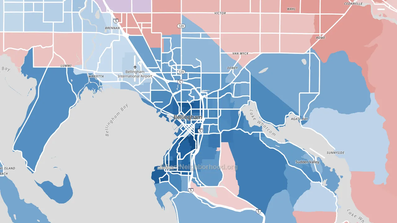 Bellingham, WA block-group political-lean map