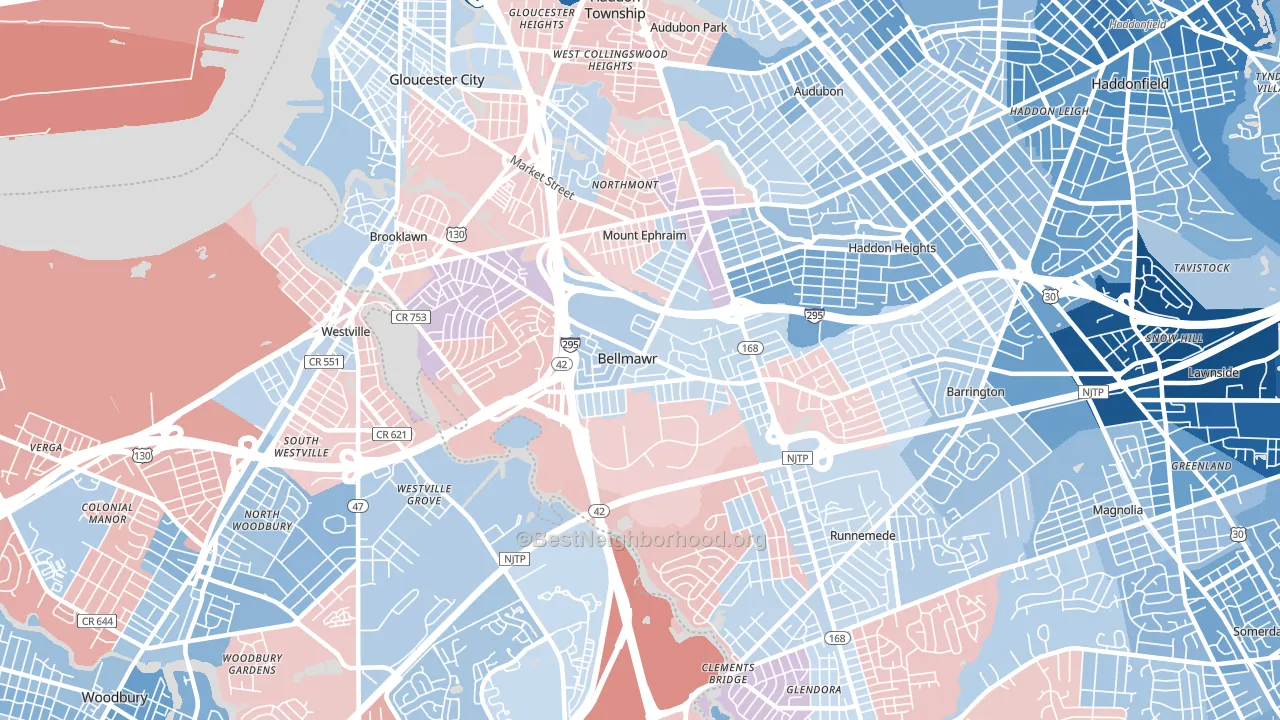 Bellmawr, NJ block-group political-lean map