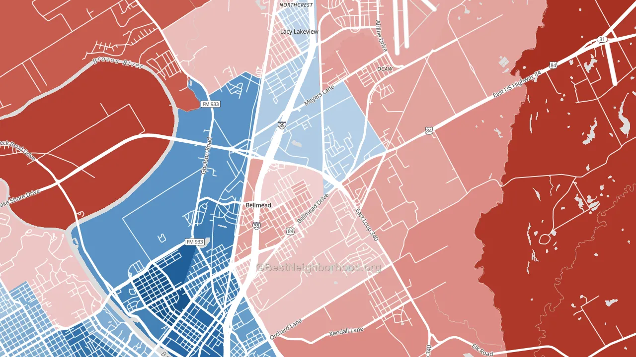 Bellmead, TX block-group political-lean map