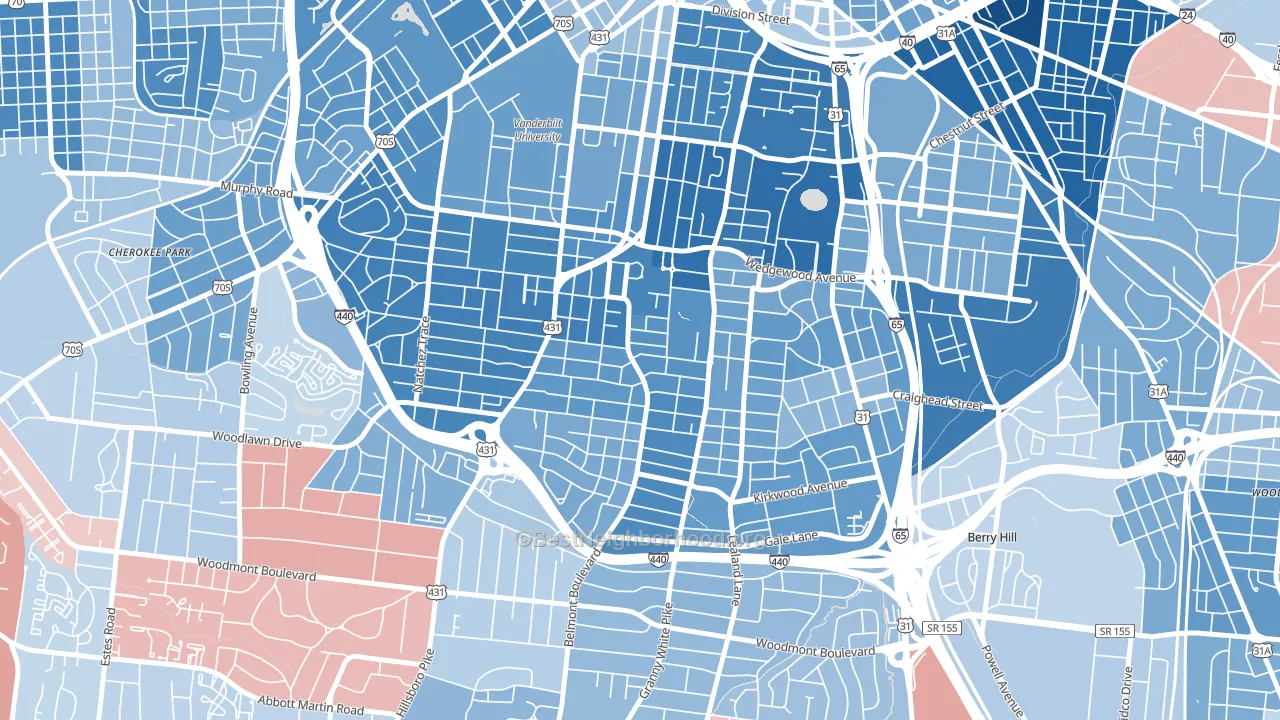 Bellmont Hillsboro, Nashville, TN block-group political-lean map