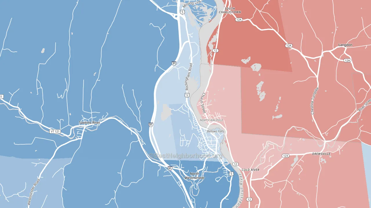 Bellows Falls, VT block-group political-lean map