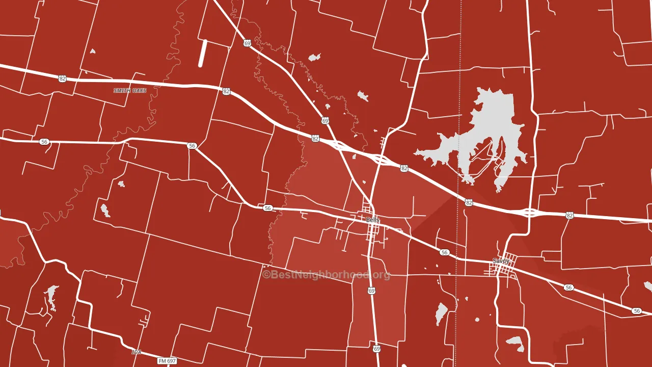 Bells, TX block-group political-lean map