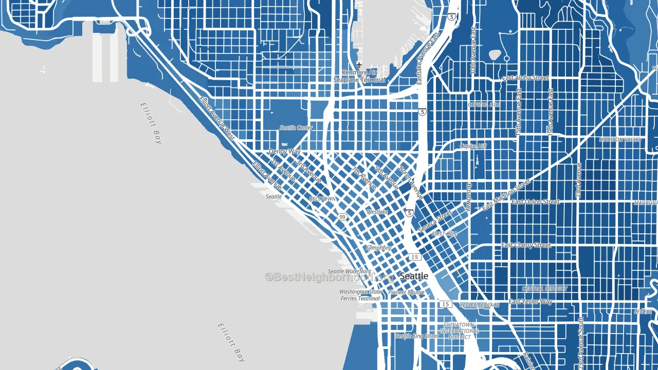 Belltown, Seattle, WA block-group political-lean map