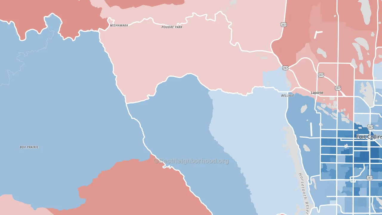 Bellvue, CO block-group political-lean map