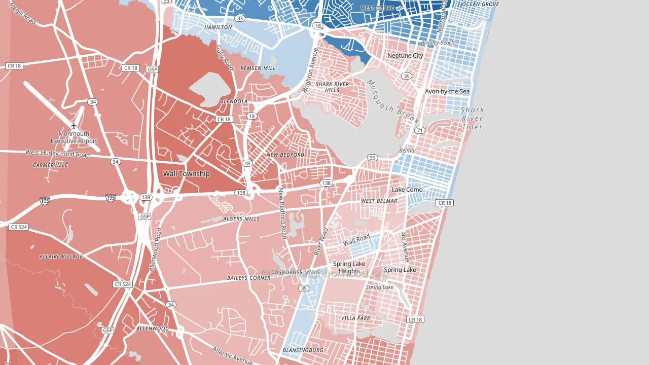 Belmar, NJ block-group political-lean map