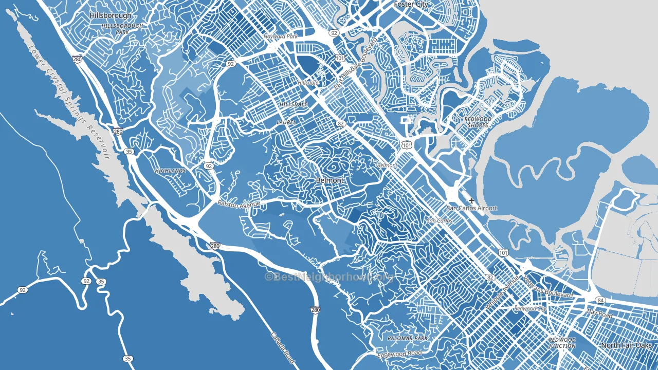 Belmont, CA block-group political-lean map