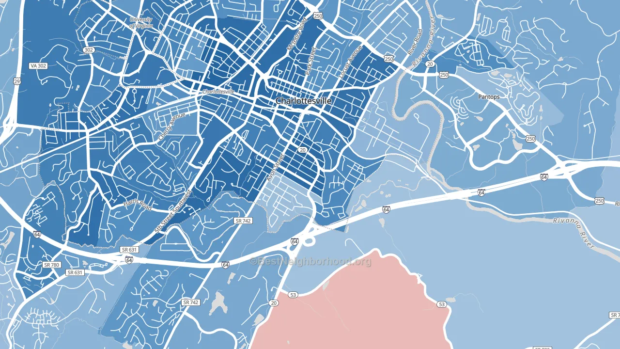 Belmont-Charlottesville, Charlottesville, VA block-group political-lean map