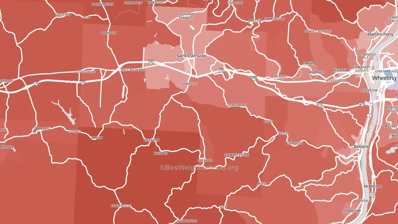 Belmont County, OH block-group political-lean map