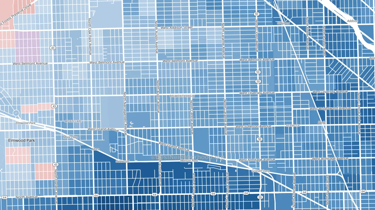 Belmont Cragin, Chicago, IL block-group political-lean map