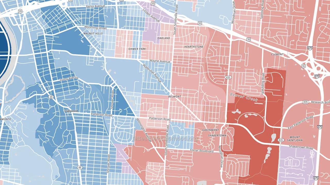 Belmont, Dayton, OH block-group political-lean map