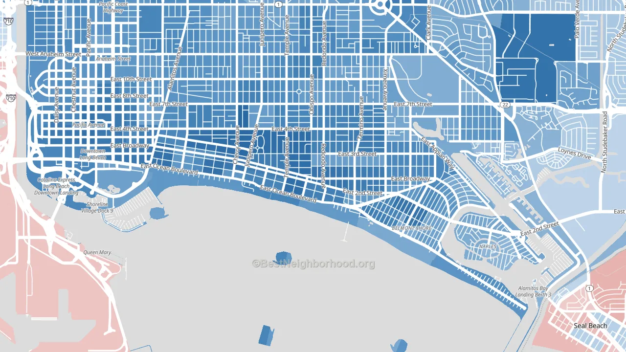 Belmont Heights, Long Beach, CA block-group political-lean map