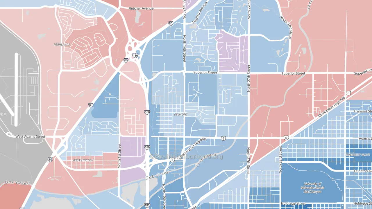 Belmont, Lincoln, NE block-group political-lean map