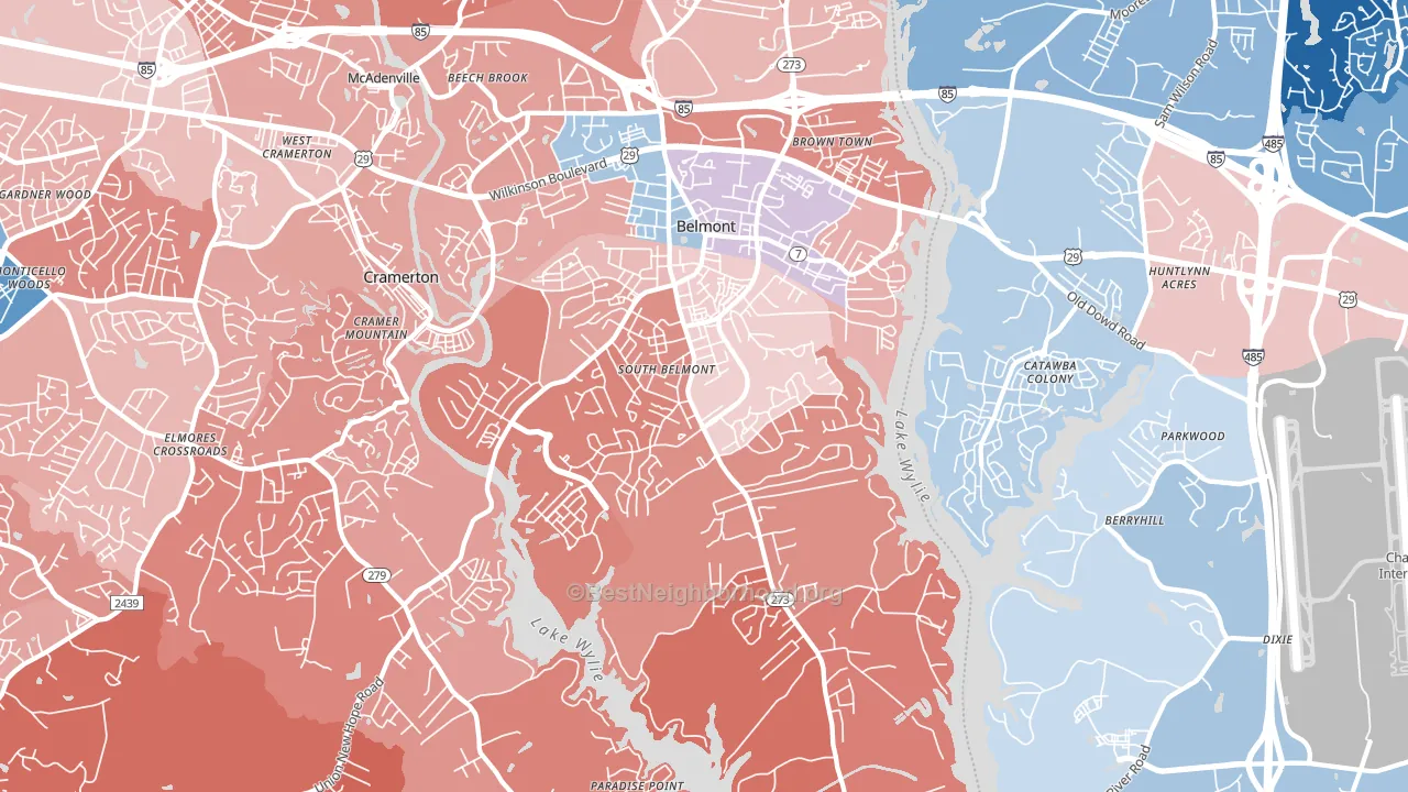 Belmont, NC block-group political-lean map