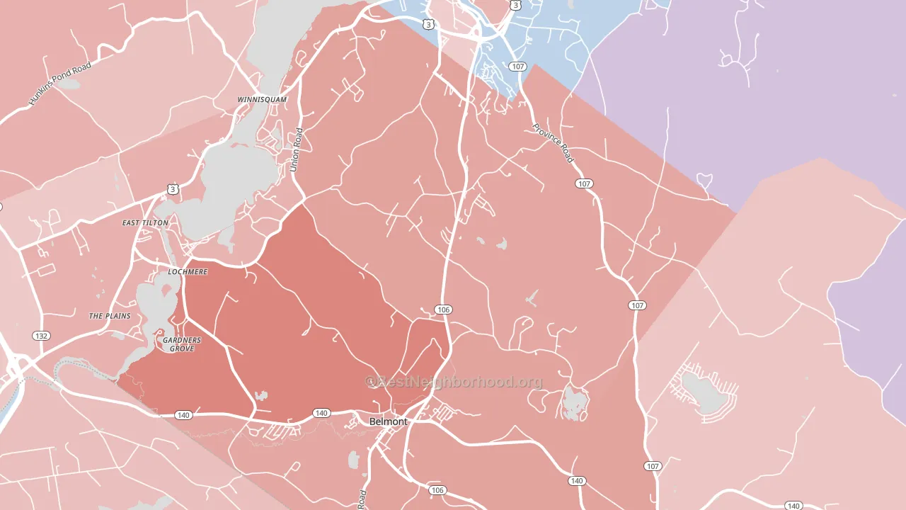 Belmont, NH block-group political-lean map