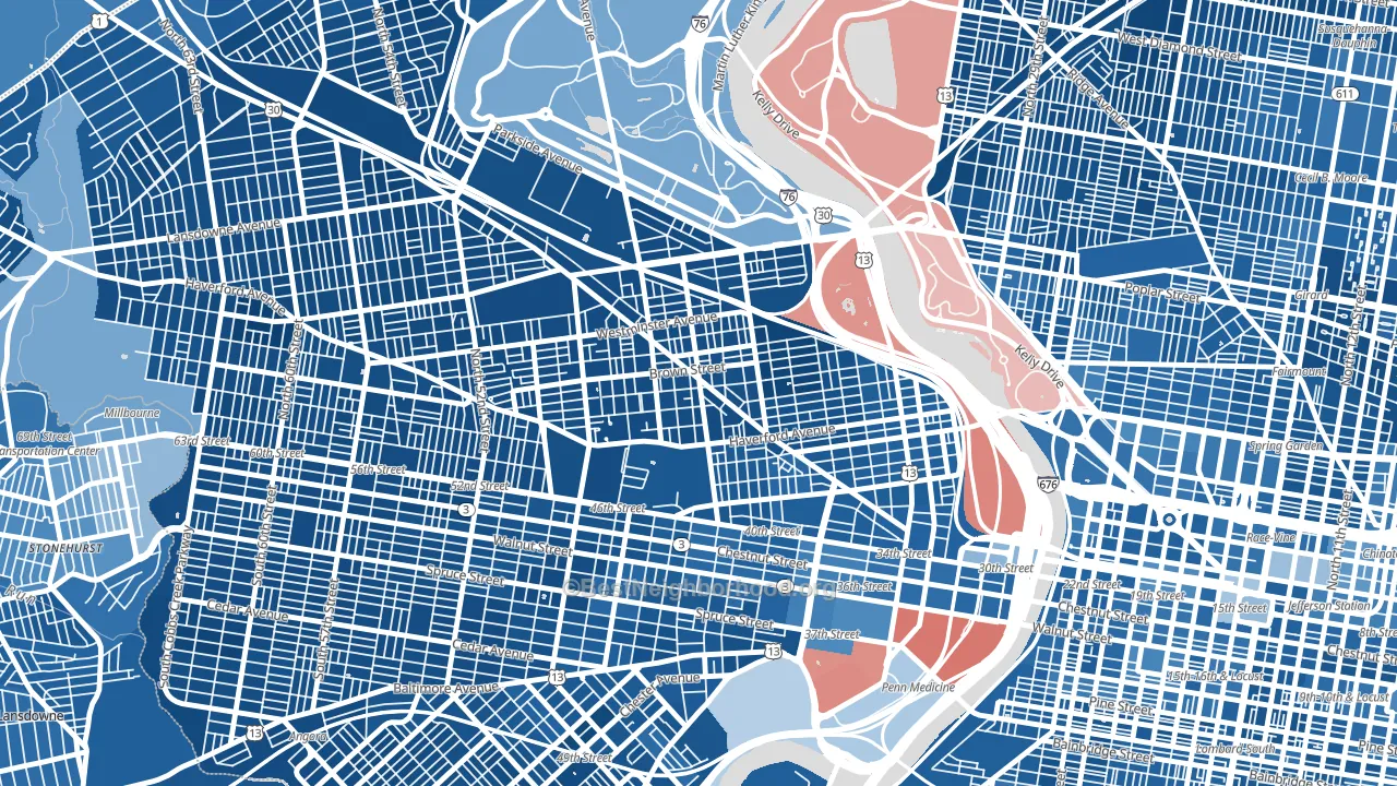Belmont, Philadelphia, PA block-group political-lean map