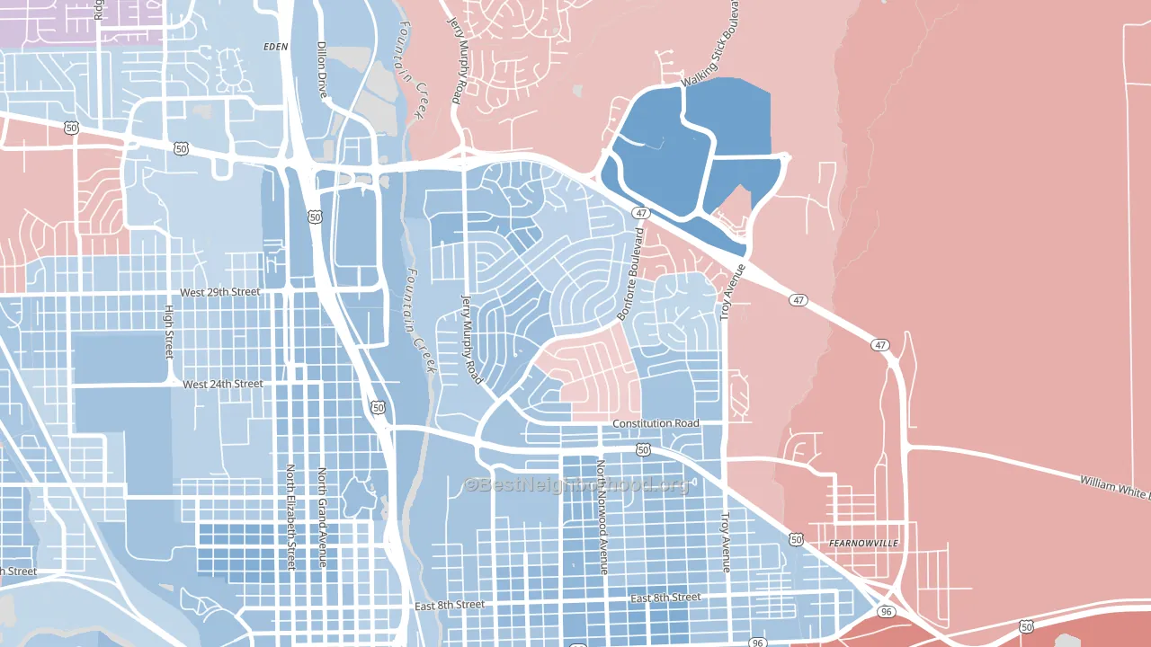 Belmont, Pueblo, CO block-group political-lean map